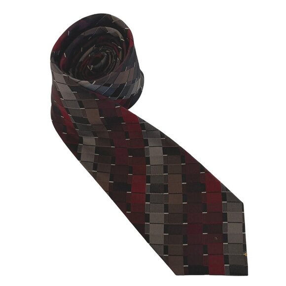 Kenneth Cole Reaction Mens Tie Checkered Silk Necktie Office Work Formal Gift - Picture 1 of 9